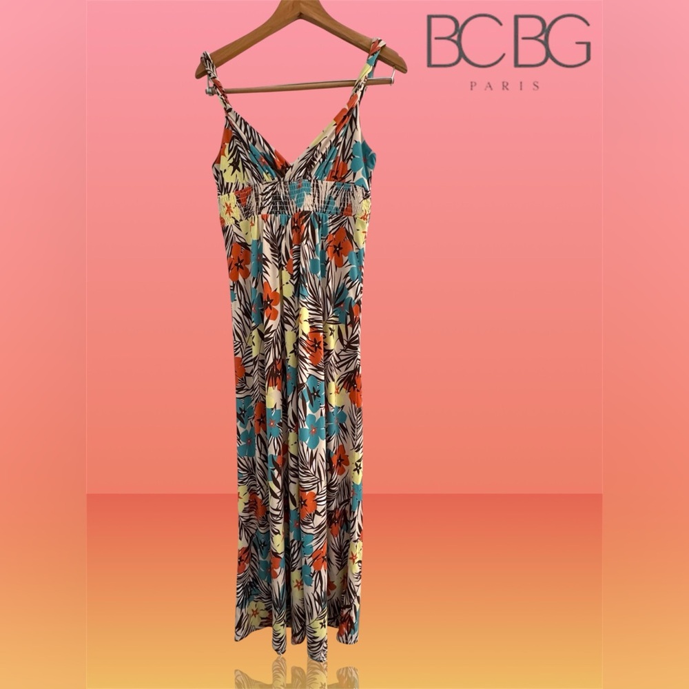 🛍️SALE🛍️ BCBG Paris Multicolor Tropical Floral Twisted Strap V-Neck Maxi Dress - Picture 4 of 8